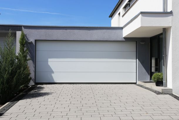 Modern new white garage door
